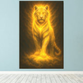 Celestial Golden White Tiger – Divine Halo Fine Ar Canvas Afdruk (Insitu (Houten vloer))