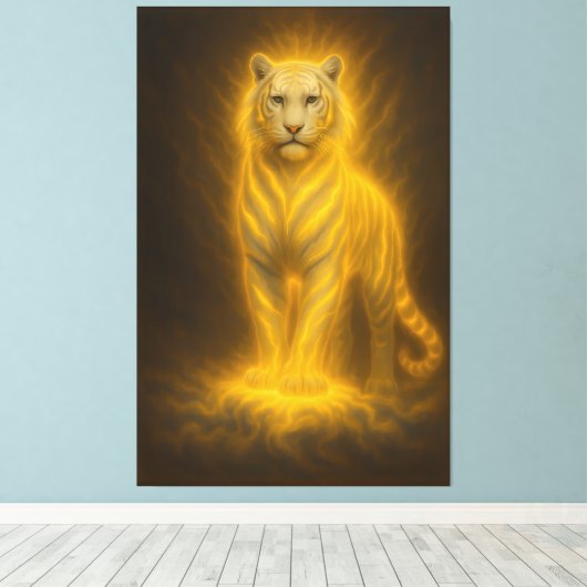 Celestial Golden White Tiger – Radiant Divine Powe Canvas Afdruk (Insitu (Houten vloer))