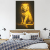 Celestial Golden White Tiger – Radiant Throne Aura Canvas Afdruk (Insitu (Slaapkamer))