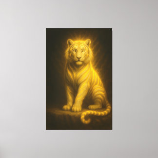 Celestial Golden White Tiger – Radiant Throne Aura Canvas Afdruk