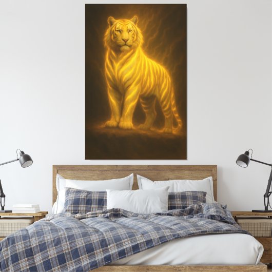 Celestial Golden White Tiger – Royal Divine Light Canvas Afdruk (Insitu (Slaapkamer))