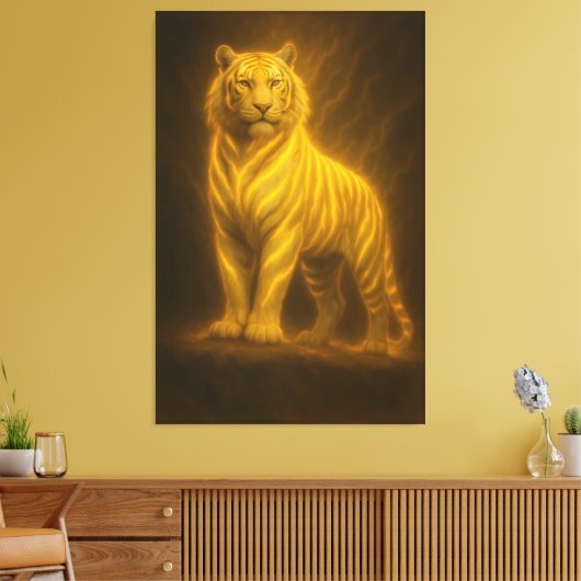 Celestial Golden White Tiger – Royal Divine Light Canvas Afdruk (Insitu (Woonkamer))
