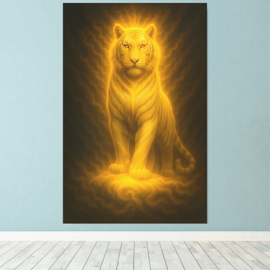 Celestial Golden White Tiger – Supreme Radiant Pow Canvas Afdruk (Insitu (Houten vloer))