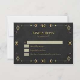Celestial Gothic Black and Gold RSVP Card Kaartje