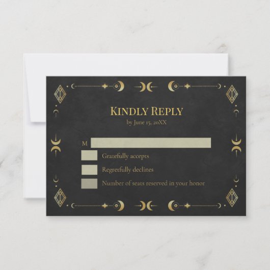 Celestial Gothic Black and Gold RSVP Card Kaartje (Voorkant)