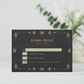 Celestial Gothic Black and Gold RSVP Card Kaartje (Staand voorkant)