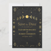 Celestial Gothic Black and Gold Save the Date Card (Voorkant)