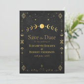 Celestial Gothic Black and Gold Save the Date Card (Staand voorkant)
