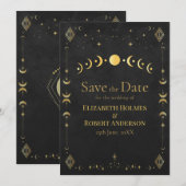Celestial Gothic Black and Gold Save the Date Card (Voorkant / Achterkant)