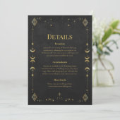 Celestial Gothic Black and Gold Wedding Details Kaart (Staand voorkant)