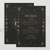 Celestial Gothic Black and Gold Wedding Details Kaart (Voorkant / Achterkant)