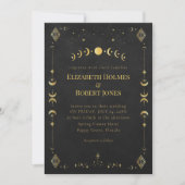 Celestial Gothic Black and Gold Wedding Invitation Kaart (Voorkant)