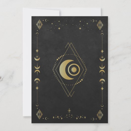 Celestial Gothic Black and Gold Wedding Invitation Kaart (Achterkant)