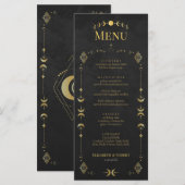 Celestial Gothic Black and Gold Wedding Menu Card (Voorkant / Achterkant)