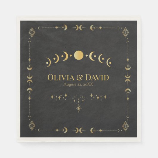 Celestial Gothic Black and Gold Wedding Napkins Servet (Voorkant)