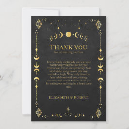 Celestial Gothic Black and Gold Wedding Thank You  Bedankkaart