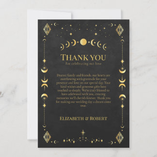 Celestial Gothic Black and Gold Wedding Thank You Bedankkaart