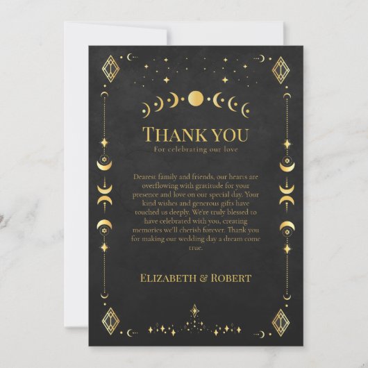 Celestial Gothic Black and Gold Wedding Thank You  Bedankkaart (Voorkant)