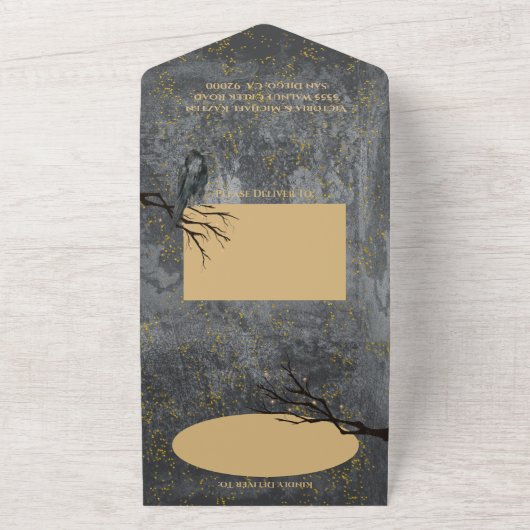 Celestial Gothic Full Moon Halloween Photo Wedding All In One Uitnodiging (Buitenkant)