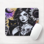 Celestial Gothic Witch en Zwarte Kat Muismat (Met muis)