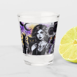 Celestial Gothic Witch en Zwarte Kat Shot Glas