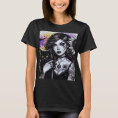 Celestial Gothic Witch en Zwarte Kat T-shirt (Voorkant)
