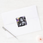 Celestial Gothic Witch en Zwarte Kat Vierkante Sticker (Envelop)