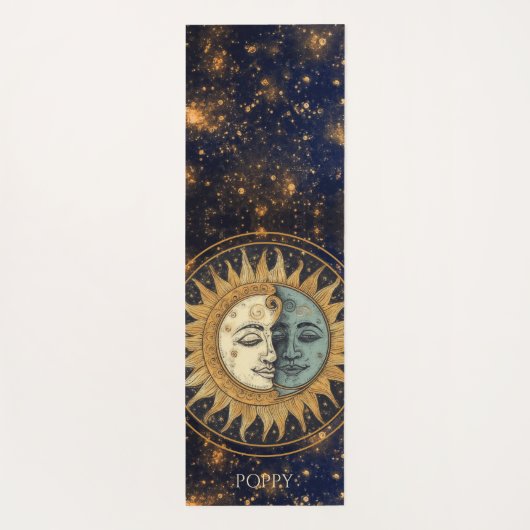 Celestial Goud Blauw Zon Maan Gepersonaliseerd Yogamat (Achterkant)