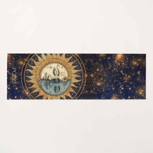 Celestial Goud Blauw Zon Maan Gepersonaliseerd Yogamat (Voorkant (horizontaal))