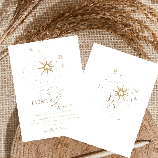 Celestial Goud en Witte Sterren Bruiloft Kaart