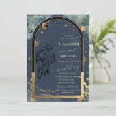 Celestial Goud Zon Maan Glitter Sterren Bruiloft Kaart (Staand voorkant)