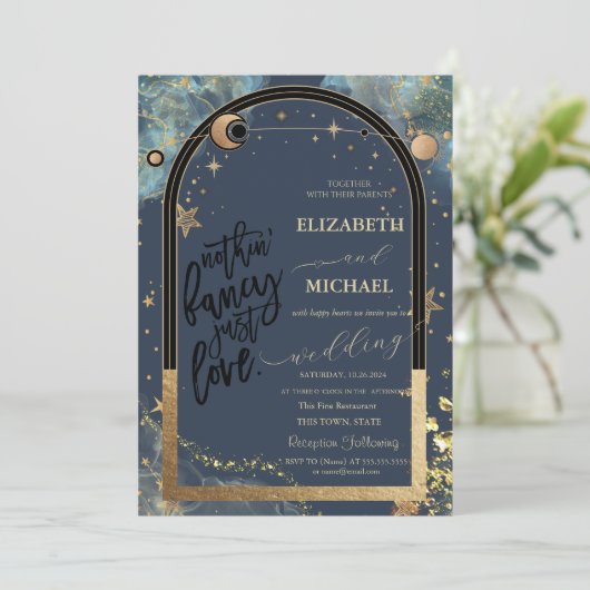 Celestial Goud Zon Maan Glitter Sterren Bruiloft Kaart (Staand voorkant)