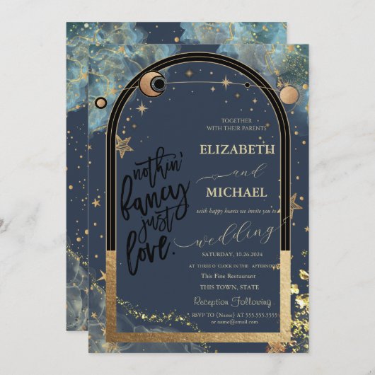 Celestial Goud Zon Maan Glitter Sterren Bruiloft Kaart (Voorkant / Achterkant)