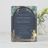 Celestial Goud Zon Maan Goud Glitter Bruiloft Kaart (Staand voorkant)