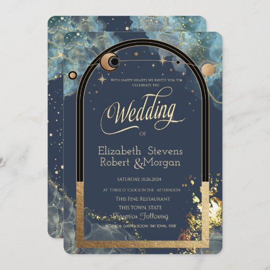 Celestial Goud Zon Maan Goud Glitter Kaart (Voorkant / Achterkant)