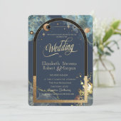 Celestial Goud Zon Maan Goud Glitter Kaart (Staand voorkant)