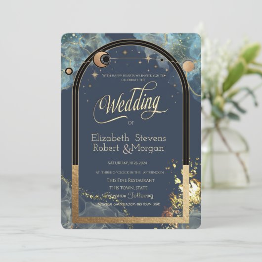 Celestial Goud Zon Maan Goud Glitter Kaart (Staand voorkant)