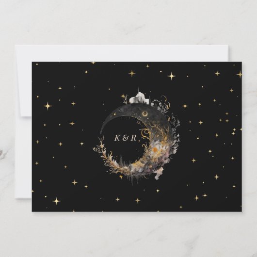 Celestial Goud Zwart Dualiteit Maan Bruiloft Kaart (Achterkant)