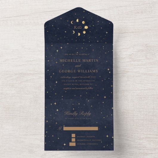 Celestial gouden bruiloft alles in één uitnodiging (Binnen)