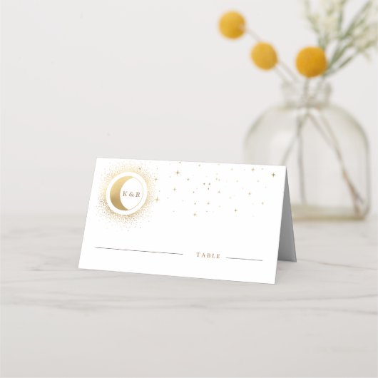 Celestial Gouden Maan Bruiloft Plaats Kaart Plaatskaartje (Voorkant)