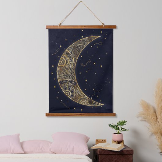 Celestial Gouden Maan Esthetisch Hangend Wandkleed (Slaapkamer)