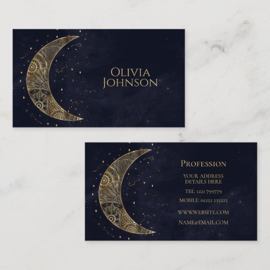 Celestial Gouden Maan Esthetisch Visitekaartje (Voorkant / Achterkant)