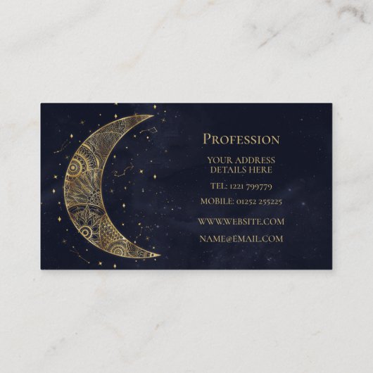 Celestial Gouden Maan Esthetisch Visitekaartje (Achterkant)
