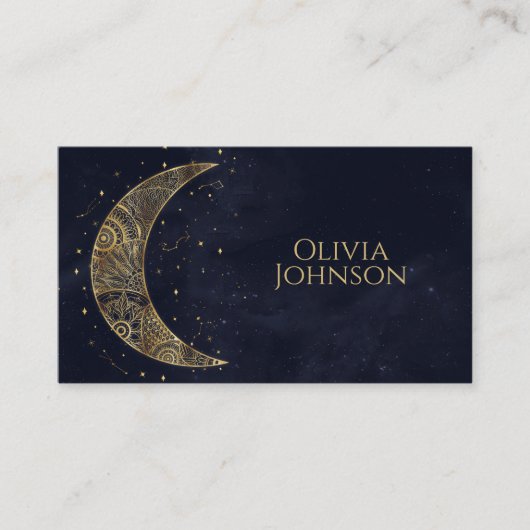 Celestial Gouden Maan Esthetisch Visitekaartje (Voorkant)