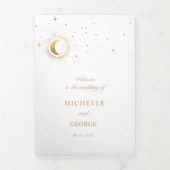 Celestial Gouden Maan Gevouwen Huwelijksprogramma Drieluik Uitnodiging (Cover)