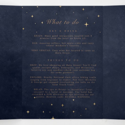 Celestial Gouden Maan Gevouwen Huwelijksprogramma Drieluik Uitnodiging (Binnenkant midden)