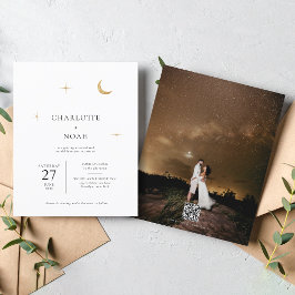 Celestial Gouden Maan Sterren Foto QR Code Bruilof