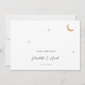 Celestial Gouden Maan Sterren Foto QR Code Bruilof Save The Date (Voorkant)