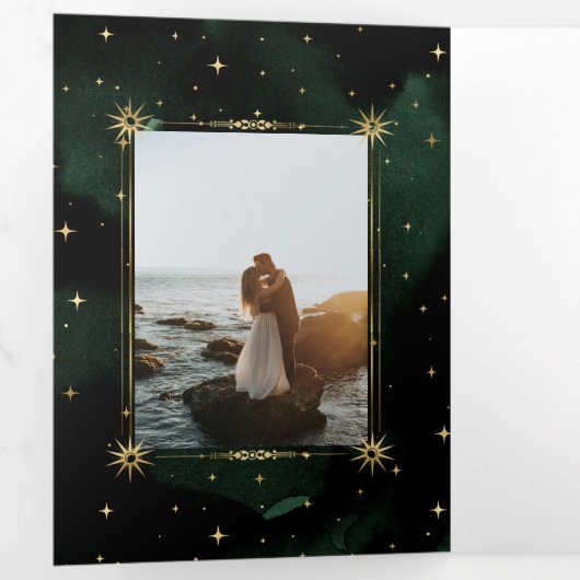 Celestial Gouden Maan Tri Fold Bruiloft Uitnodigin Drieluik Uitnodiging (Binnenzijde eerst)