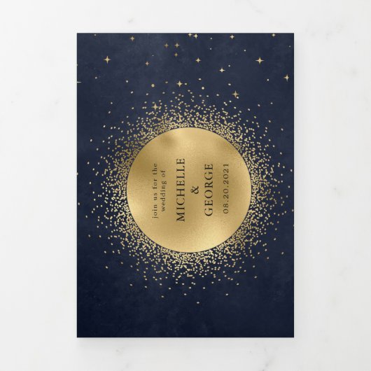 Celestial Gouden Maan Tri Fold Bruiloft Uitnodigin Drieluik Uitnodiging (Cover)